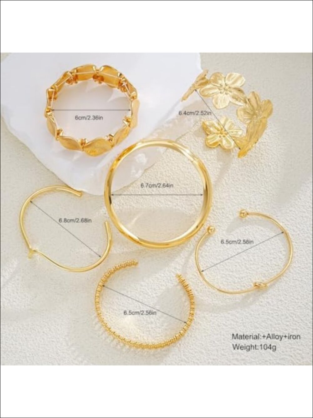 6pc Boho Bangle Bracelet Set Open Cuff Stackable - Picture 2 of 6